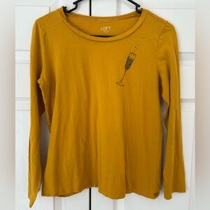 NWOT LOFT Women’s Yellow Graphic Print 100% Cotton Tunic Blouse Shirt Size M